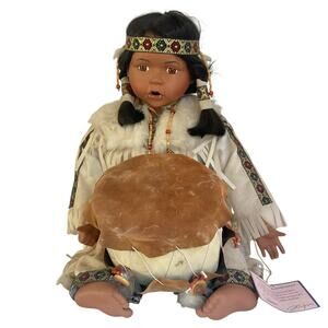 Limited Edition Porcelain Doll Eunice Native American Style Outfit with Drum COA